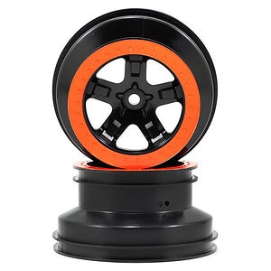 Traxxas Wheels SCT black orange beadlock style dual profile (2.2 outer 3.0 inner) (4WD f/r 2WD rear) (2)