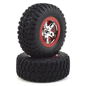 Traxxas Tire & Wheel Assy Glued SCT Chrome Red Beadlock BFGoodrich KM2 (4WD F/R) TRA5869