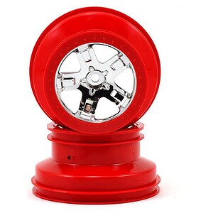 Traxxas Wheels SCT chrome red beadlock style dual profile (2.2” outer 3.0” inner) (2) (2WD front only)