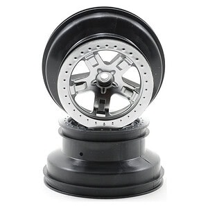 Traxxas Wheels SCT satin chrome beadlock style dual profile (2.2 outer 3.0 inner) (2) (Rear)