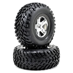 Traxxas Tires & Wheels Assembled Glued (S1) SCT SS Satin Chrome Black Beadlock TRA5873X