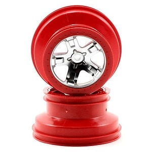 Traxxas Wheels SCT satin chrome red beadlock style dual profile (2.2 outer 3.0 inner) (Front) (2)