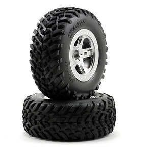 Traxxas Tires and wheels assembled glued SCT satin chrome wheels beadlock