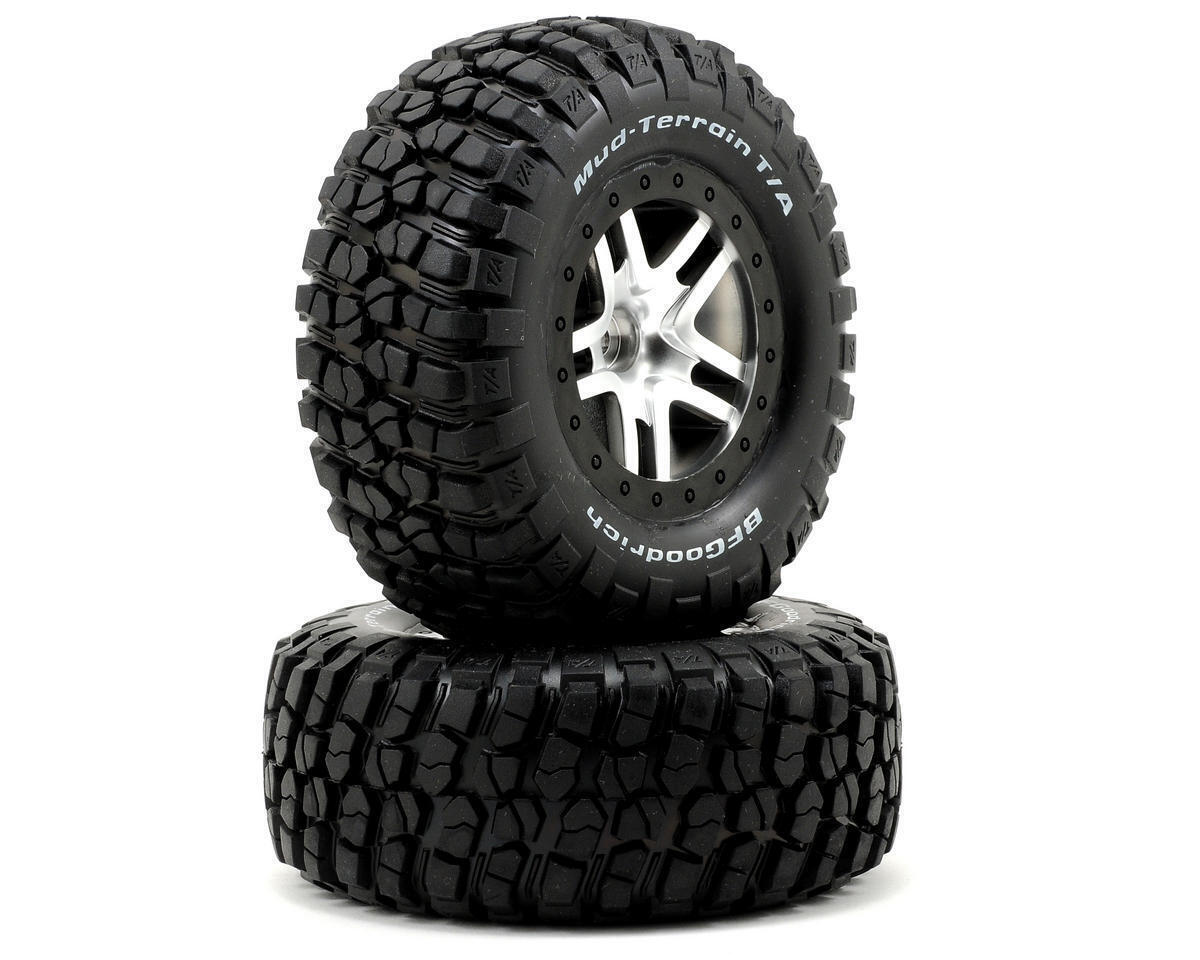 Traxxas Tire & Wheel Assy Glued SCT Satin Chrome Black Beadlock Off-Road Racing (4WD F/R) TRA5877