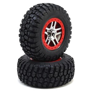 Traxxas Tire & Wheel Assy Glued (S1) SCT SS Satin Chrome Black Beadlock Kumho (2WD Front) TRA5877R