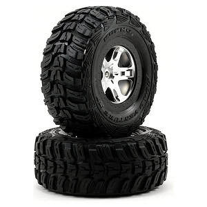 Traxxas Tire & Wheel Assy Glued SCT Satin Chrome Black Beadlock Off-Road Racing (2WD Front) TRA5880