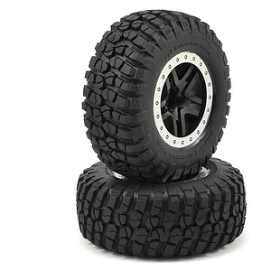 Traxxas Tire & Wheel Assy Glued SCT SS Black Satin Chrome Beadlock BFGoodrich KM2 (4WD F/R) TRA5885
