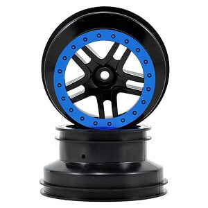 Traxxas Wheels SCT split-spoke black blue beadlock style dual profile (2.2 outer 3.0 inner) (2WD front) (2)