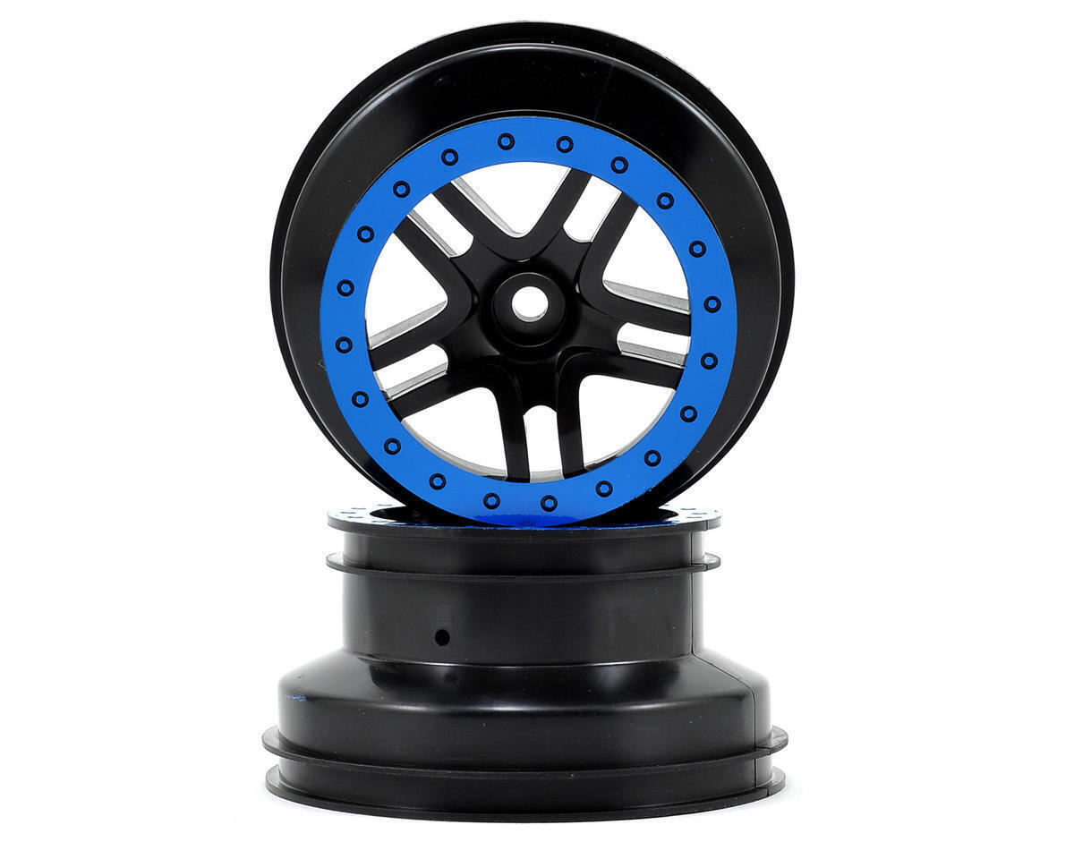 Traxxas Wheels SCT split-spoke black blue beadlock style dual profile (2.2 outer 3.0 inner) (2WD front) (2)