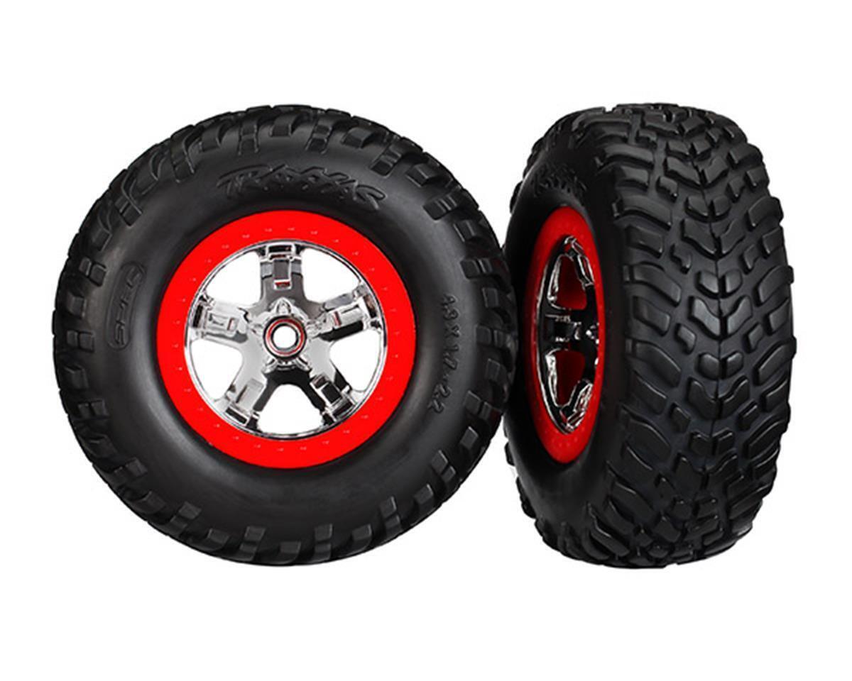 Traxxas Tires and wheels assembled glued SCT chrome wheels red beadlock - tra5887-jpg Traxxas Tires and wheels assembled glued SCT chrome wheels red beadlock