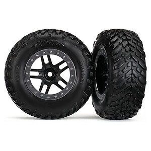 Traxxas Tire and wheel assembled glued Spoke black satin chrome