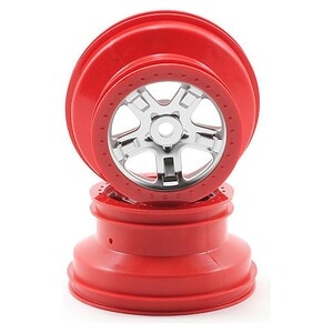 Traxxas Wheels SCT satin chrome with red beadlock dual profile (2.2 outer 3.0 inner) (2)