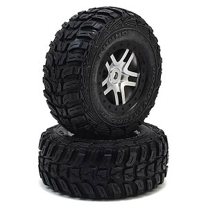 Traxxas Tire & Wheel Assy Glued (S1) SCT SS Chrome Red Beadlock BFGoodrich KM2 (4WD F/R) TRA5976R