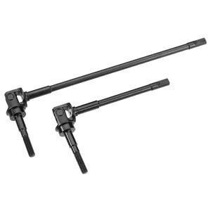 Heavy-duty RC car steering linkages, durable black metal push rods for RC hobbyists.