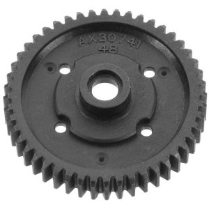Durable black plastic gear wheel for RC cars, suitable for high-performance upgrades and replacements.