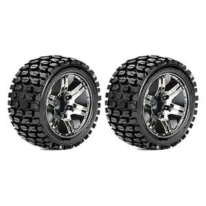 Roapex 1:10 Tracker Stadium Truck Tires Pre-Mounted on Chrome Black Wheels (0 Offset