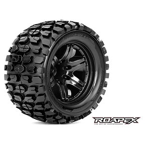 Roapex 1:10 Tracker Monster Truck Tires Pre-Mounted on Black Wheels (0 Offset