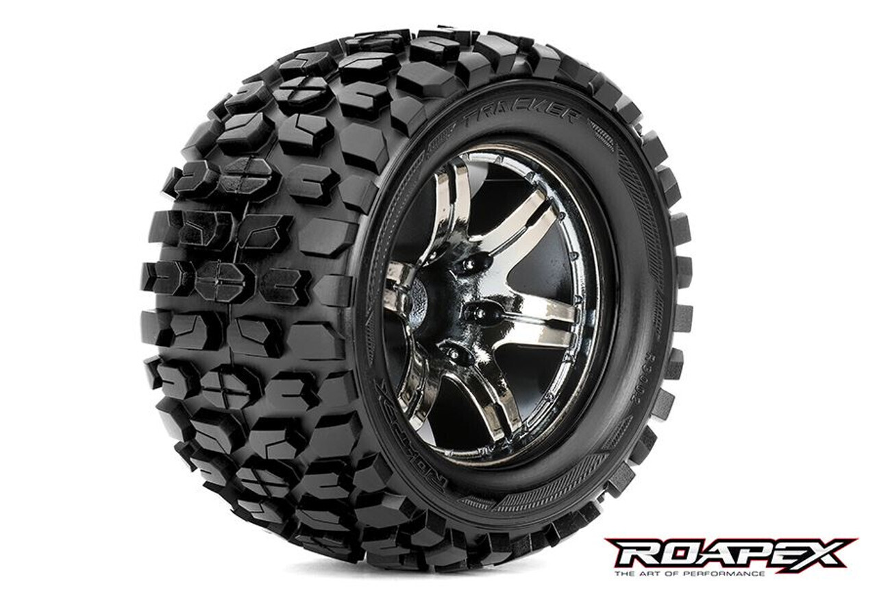 Roapex 1:10 Rhythm Monster Truck Tires Pre-Mounted on Black Wheels (0 Offset
