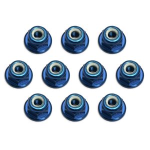 Team Associated Factory Team 3mm Aluminum Flanged Locknut (Blue) (10)