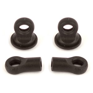 Silicone black RC car suspension bushings and sway link connectors, compatible with various RC models.