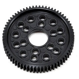 RC gear retailer and upgrade part for RC cars and trucks, durable black plastic gear with multiple holes.