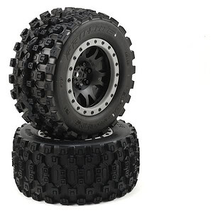 Pro-Line Badlands MX43 Pro-Loc Pre-Mounted Tires on Impulse Black/Grey Wheels (2) (For X-Maxx)