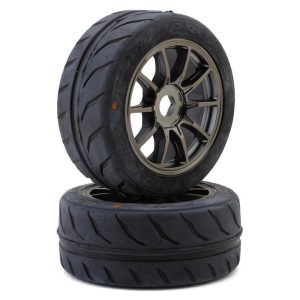 Durable racing tires designed for RC cars with advanced tread pattern for maximum grip and control.