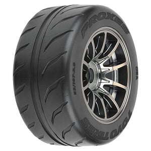 High-quality RC car racing tires with durable rubber and lightweight alloy wheels.