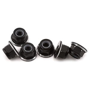 1UP Racing 4mm Aluminum Flanged Locknuts (Black/Silver) (6) 1UP80507