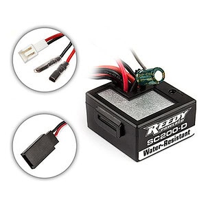 Water-resistant RC car battery and electronic components for high-performance racing.
