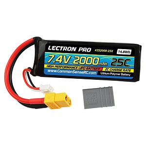 Lectron Pro 7.4V 2000mAh 25C Lipo Battery with XT60 Connector CSRC adapter for XT60