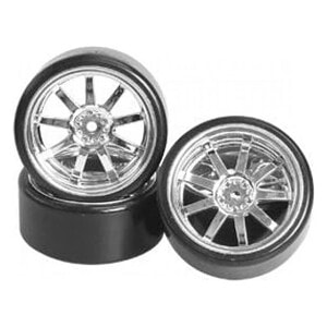 3Racing 1:10 9-Spoke Drift Wheel Set - Silver (5mm Offset) 3RAC-WH24SI