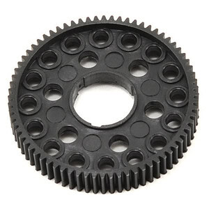 Durable black gear for RC cars with multiple holes for lightweight performance.