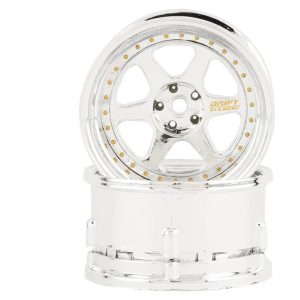 DS Racing Drift Element 6-Spoke Drift Wheels - Triple White with Black Rivets (2) DSC-DE-209