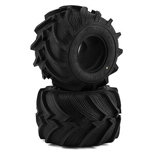 Durable black rubber tires for RC cars with aggressive tread pattern, ideal for off-road racing.