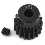 Small black gear with screw for RC car motor, parts for upgrades and repairs.