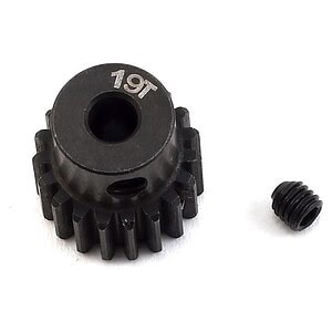 Black gear with 19T marking, designed for RC cars, includes a matching screw.