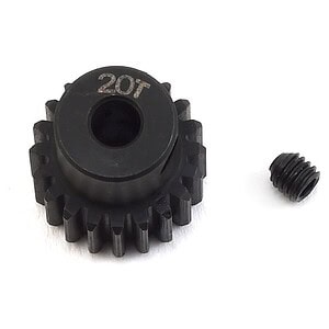 Black 20T gear with pinion screw, ideal for RC cars and remote control hobby vehicles.