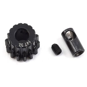 Close-up of black RC car gear, pin, and metal coupling for remote control cars. High-quality replacement parts for RC hobbyists.