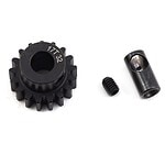 Durable black gear spur with mounting screw and adapter for remote control vehicles.