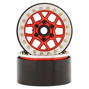 Detailed close-up of RC car race wheel with red accents, LED lights, and black mounting hub.