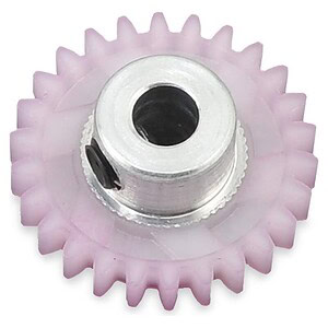 High-quality pink plastic gear with metal hub for remote control cars.
