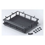 Durable black plastic RC car chassis with mounting hardware for off-road racing.