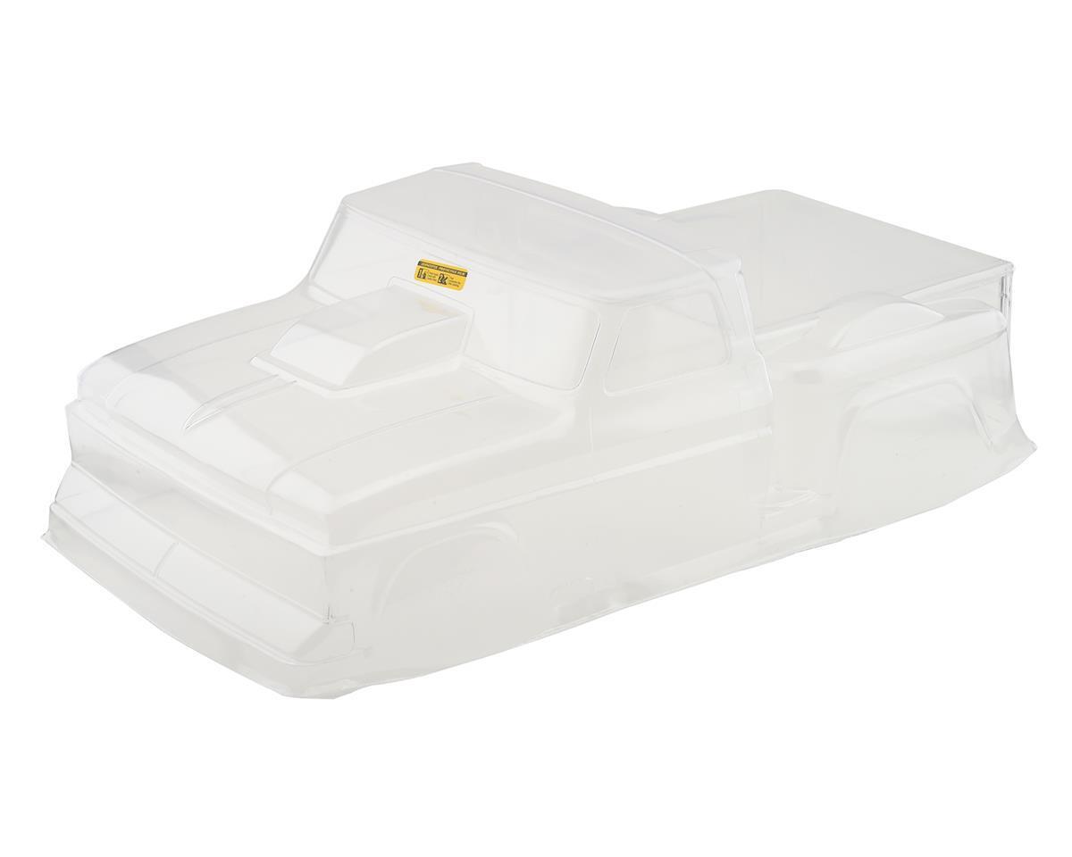 Clear plastic RC car body shell for remote control cars. Durable, lightweight, and easy to customize.
