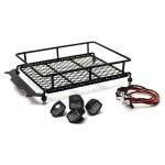 Compact black RC car bumper guard with wires and accessories for RC car customization.