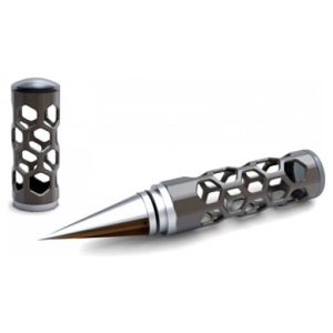 Meticulously designed metallic RC pen with hexagonal cutouts for remote-controlled car enthusiasts.