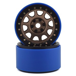 High-performance RC car wheel with blue outer rim and multi-spoke design for off-road racing.