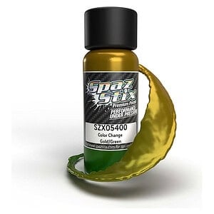 Color-changing RC car paint, gold/green, performance under pressure, Spaz Stix.