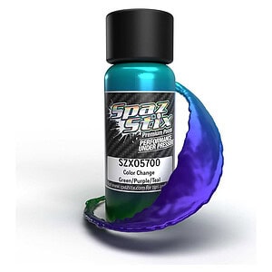 Vivid color-changing RC car spray paint with purple and teal shades for customization.