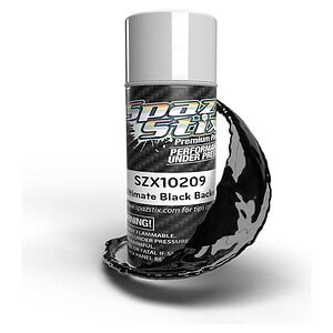 Black RC car paint, blackbacker spray for high-performance RC vehicles, spray paint for RC cars.